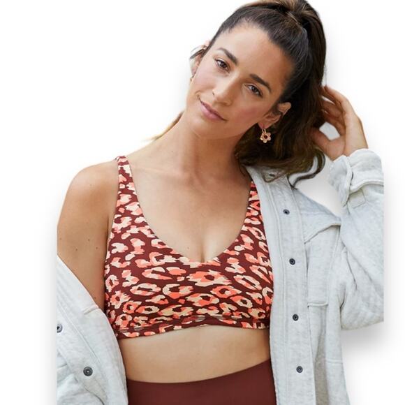 NEW Aerie Goals Plunge Sports Bra size XS in maplewood leopard Cheetah Active - Picture 3 of 6